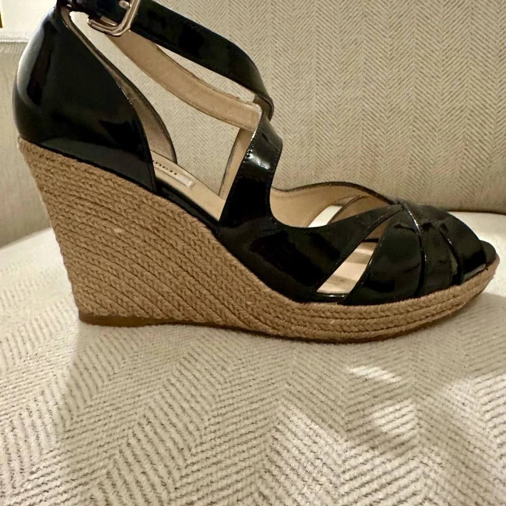 LK Bennett Black Patent Espadrille Wedges 39.5